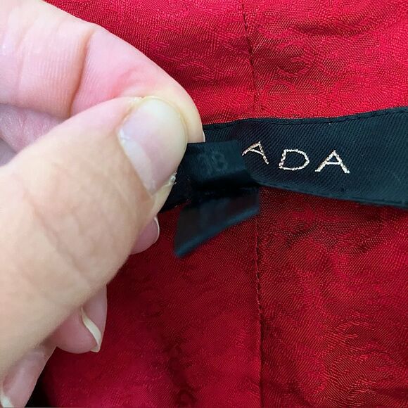 Escada Women’s Navy Blue Pin Striped Red Lined Wool Clasp Blazer Size 38 - Picture 8 of 12